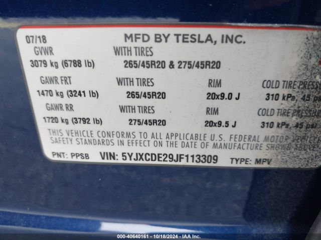 Photo 8 VIN: 5YJXCDE29JF113309 - TESLA MODEL X 