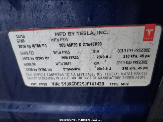 Photo 8 VIN: 5YJXCDE29JF141420 - TESLA MODEL X 