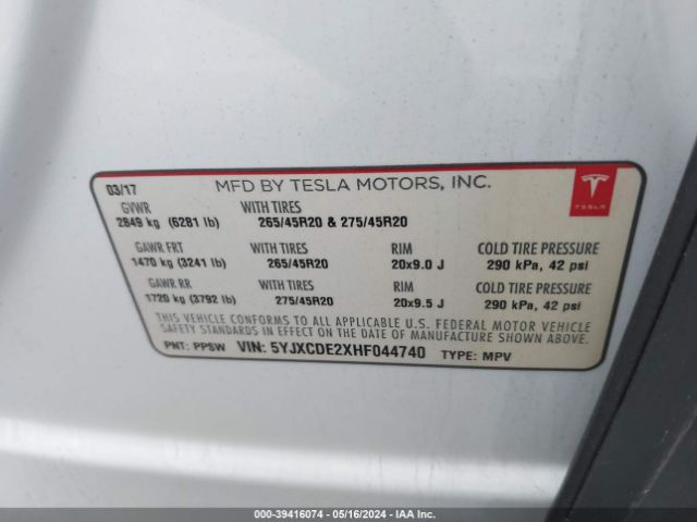 Photo 8 VIN: 5YJXCDE2XHF044740 - TESLA MODEL X 