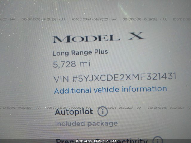 Photo 6 VIN: 5YJXCDE2XMF321431 - TESLA MODEL X 