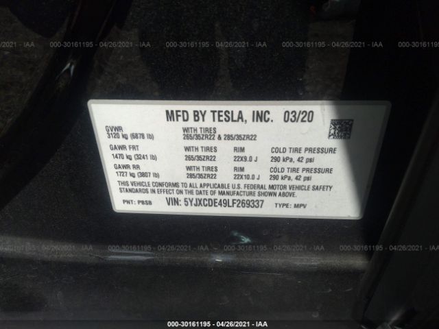 Photo 8 VIN: 5YJXCDE49LF269337 - TESLA MODEL X 