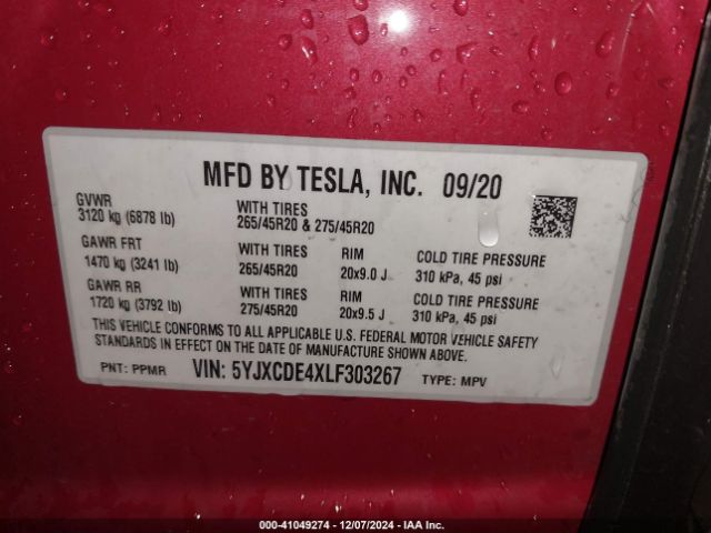 Photo 8 VIN: 5YJXCDE4XLF303267 - TESLA MODEL X 