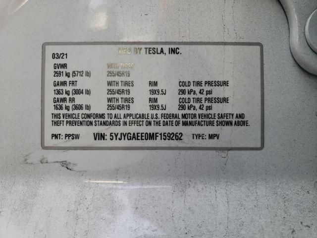 Photo 9 VIN: 5YJYGAEE0MF159262 - TESLA MODEL Y 