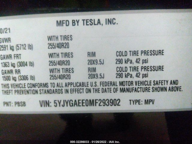 Photo 8 VIN: 5YJYGAEE0MF293902 - TESLA MODEL Y 