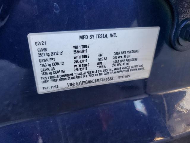 Photo 12 VIN: 5YJYGAEE1MF134533 - TESLA MODEL Y 