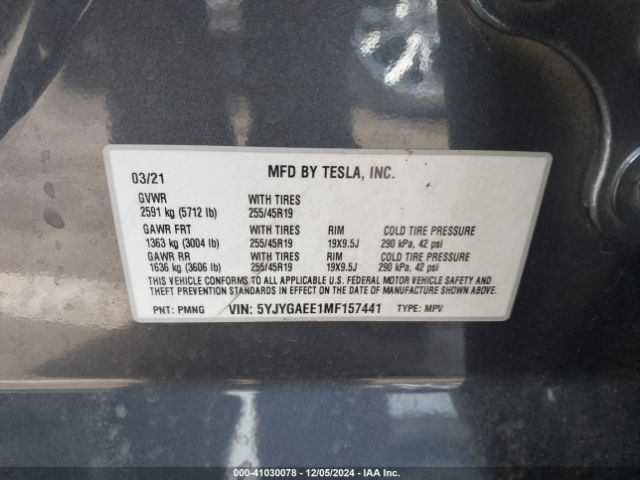 Photo 8 VIN: 5YJYGAEE1MF157441 - TESLA MODEL Y 