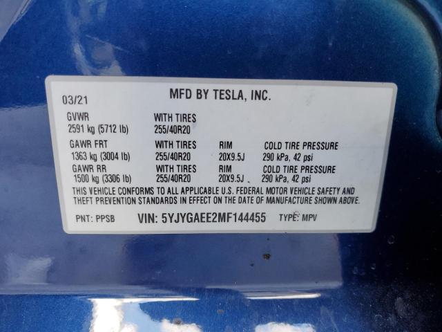 Photo 12 VIN: 5YJYGAEE2MF144455 - TESLA MODEL Y 