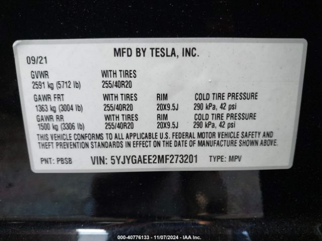 Photo 8 VIN: 5YJYGAEE2MF273201 - TESLA MODEL Y 