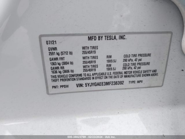 Photo 8 VIN: 5YJYGAEE3MF238392 - TESLA MODEL Y 