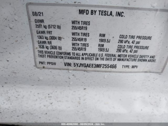 Photo 8 VIN: 5YJYGAEE3MF255466 - TESLA MODEL Y 