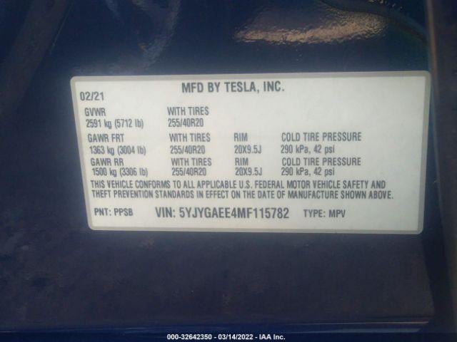 Photo 8 VIN: 5YJYGAEE4MF115782 - TESLA MODEL Y 