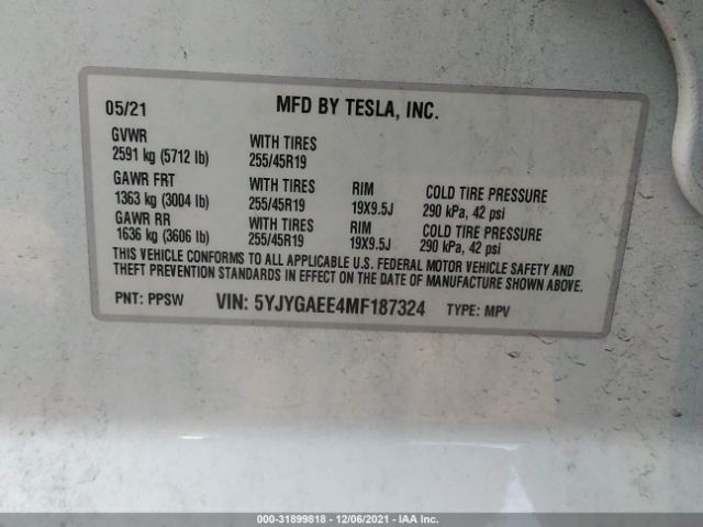 Photo 8 VIN: 5YJYGAEE4MF187324 - TESLA MODEL Y 