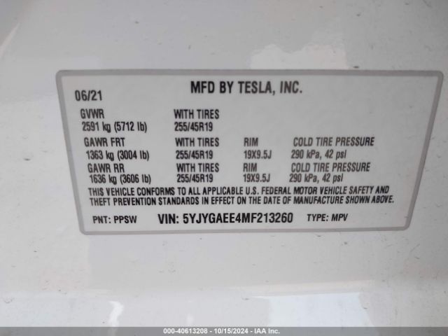 Photo 8 VIN: 5YJYGAEE4MF213260 - TESLA MODEL Y 