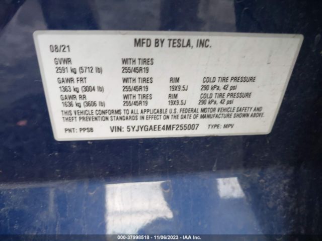 Photo 8 VIN: 5YJYGAEE4MF255007 - TESLA MODEL Y 