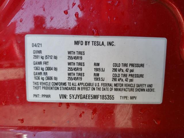 Photo 12 VIN: 5YJYGAEE5MF185355 - TESLA MODEL Y 