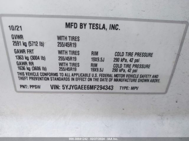 Photo 8 VIN: 5YJYGAEE6MF294343 - TESLA MODEL Y 