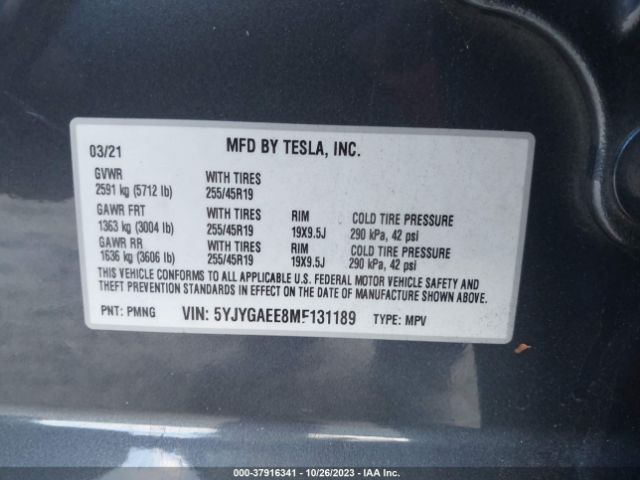 Photo 8 VIN: 5YJYGAEE8MF131189 - TESLA MODEL Y 