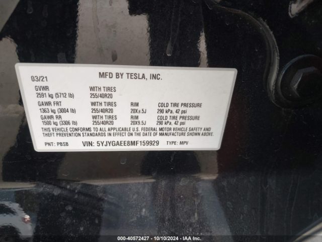 Photo 8 VIN: 5YJYGAEE8MF159929 - TESLA MODEL Y 