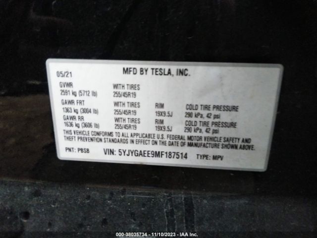 Photo 8 VIN: 5YJYGAEE9MF187514 - TESLA MODEL Y 