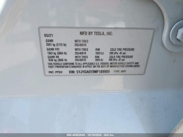 Photo 8 VIN: 5YJYGAEE9MF189909 - TESLA MODEL Y 