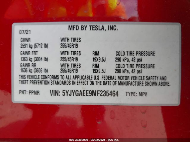 Photo 8 VIN: 5YJYGAEE9MF235464 - TESLA MODEL Y 