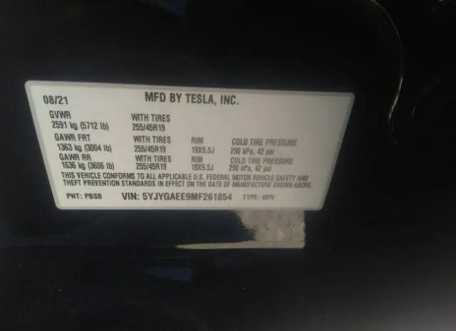 Photo 8 VIN: 5YJYGAEE9MF261854 - TESLA MODEL Y 