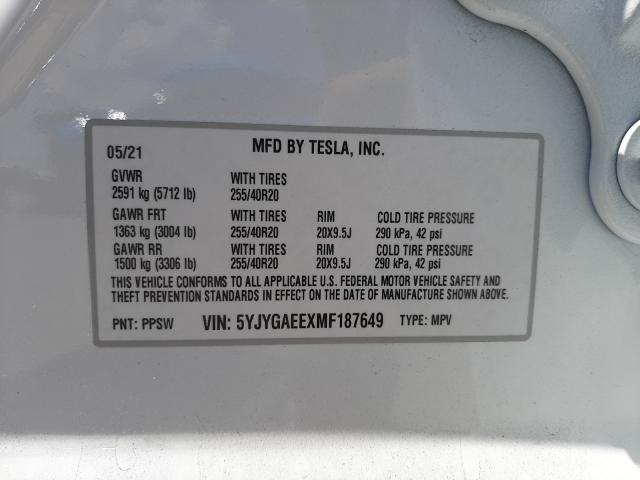 Photo 9 VIN: 5YJYGAEEXMF187649 - TESLA MODEL Y 