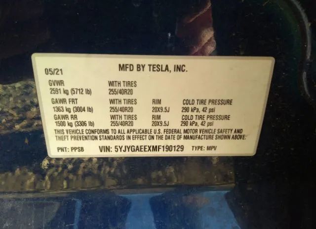 Photo 8 VIN: 5YJYGAEEXMF190129 - TESLA MODEL Y 