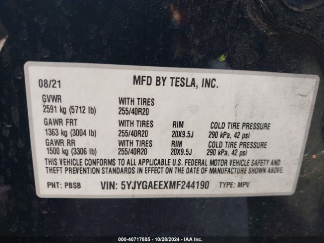 Photo 8 VIN: 5YJYGAEEXMF244190 - TESLA MODEL Y 