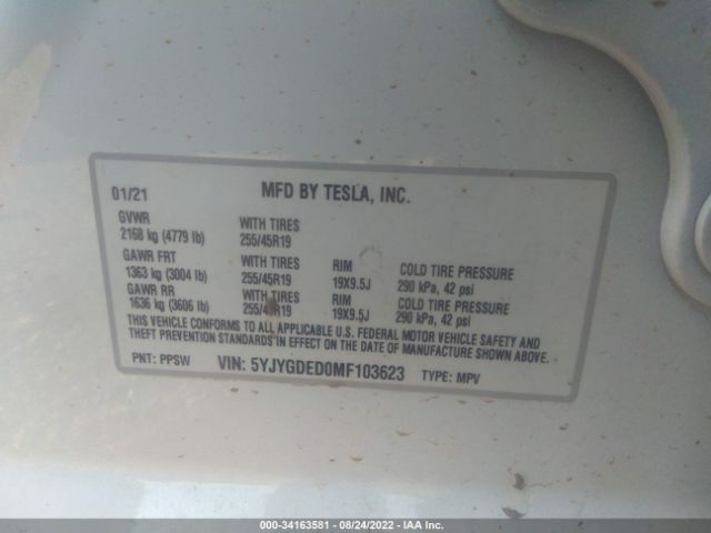 Photo 8 VIN: 5YJYGDED0MF103623 - TESLA MODEL Y 