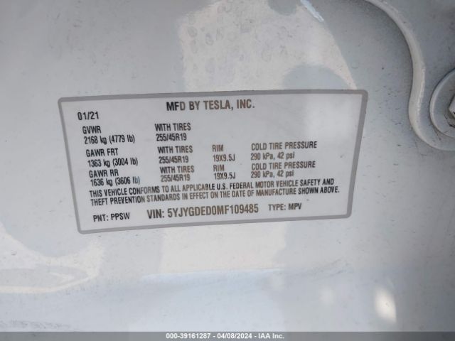 Photo 8 VIN: 5YJYGDED0MF109485 - TESLA MODEL Y 