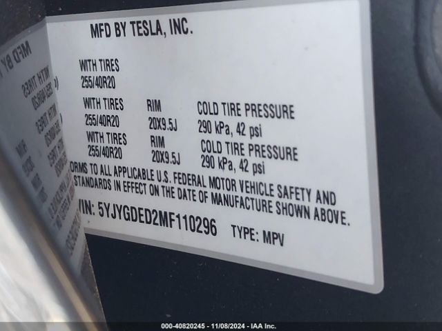 Photo 8 VIN: 5YJYGDED2MF110296 - TESLA MODEL Y 