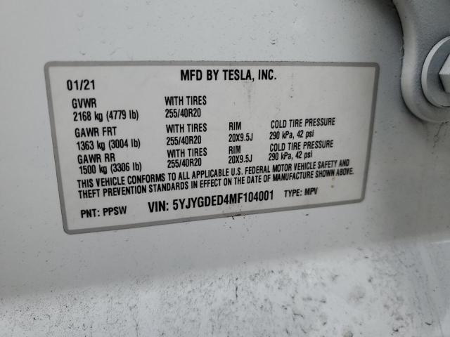 Photo 11 VIN: 5YJYGDED4MF104001 - TESLA MODEL Y 