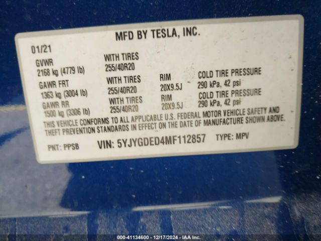 Photo 8 VIN: 5YJYGDED4MF112857 - TESLA MODEL Y 