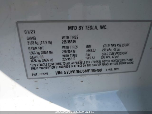 Photo 8 VIN: 5YJYGDED6MF105490 - TESLA MODEL Y 