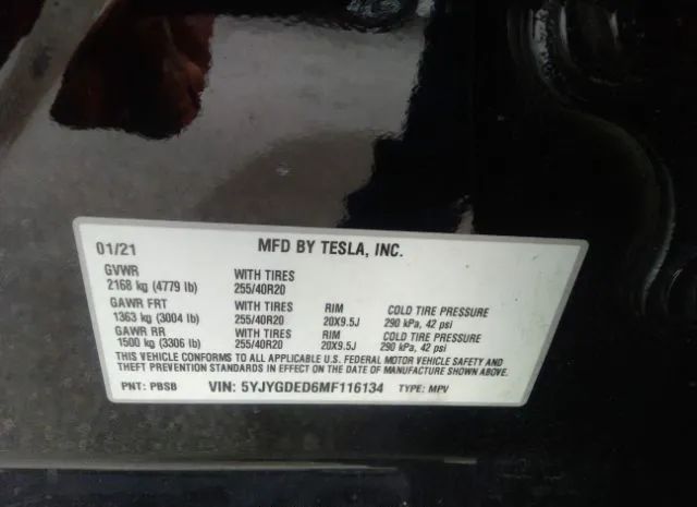 Photo 8 VIN: 5YJYGDED6MF116134 - TESLA MODEL Y 