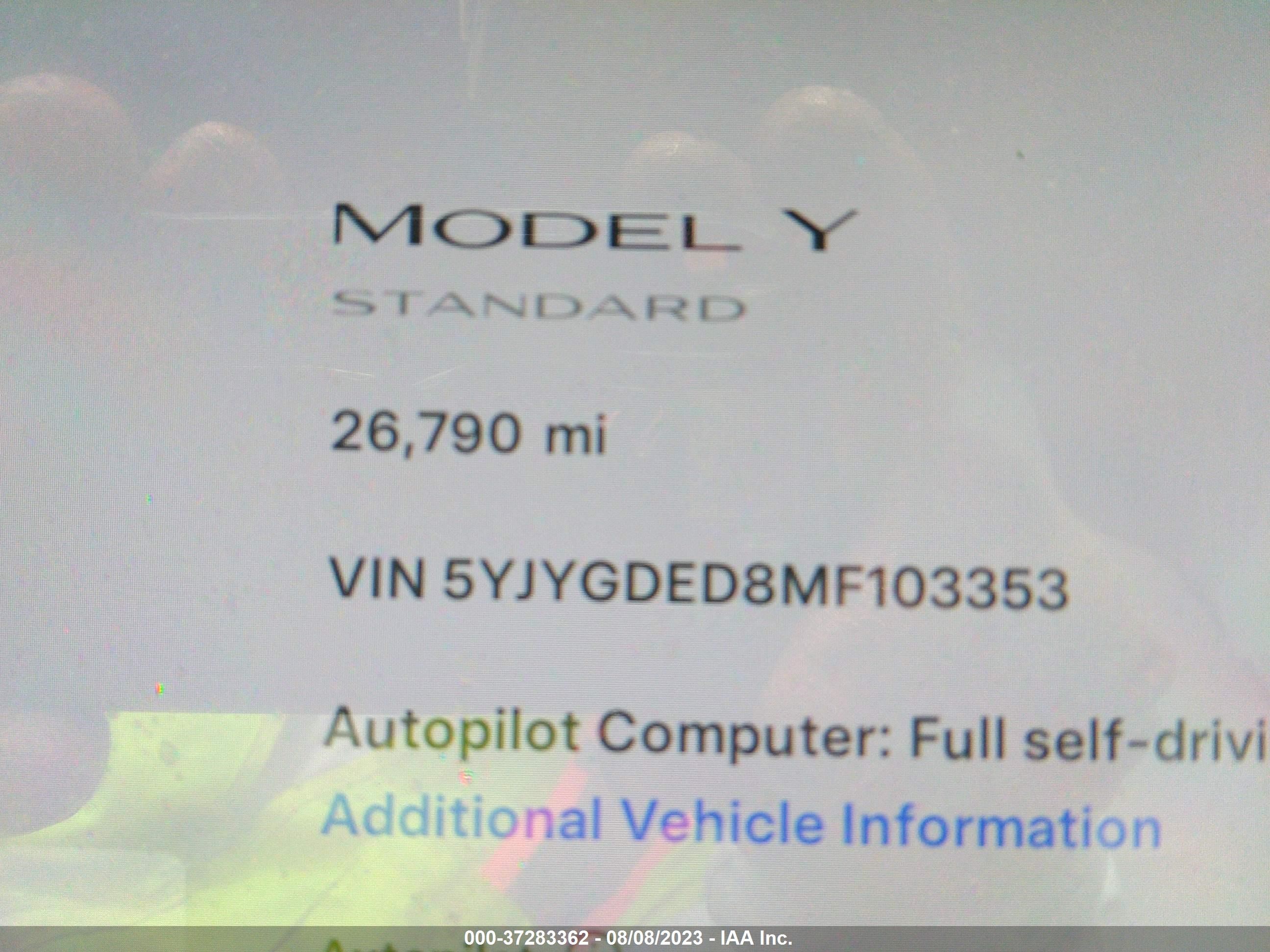 Photo 14 VIN: 5YJYGDED8MF103353 - TESLA MODEL Y 