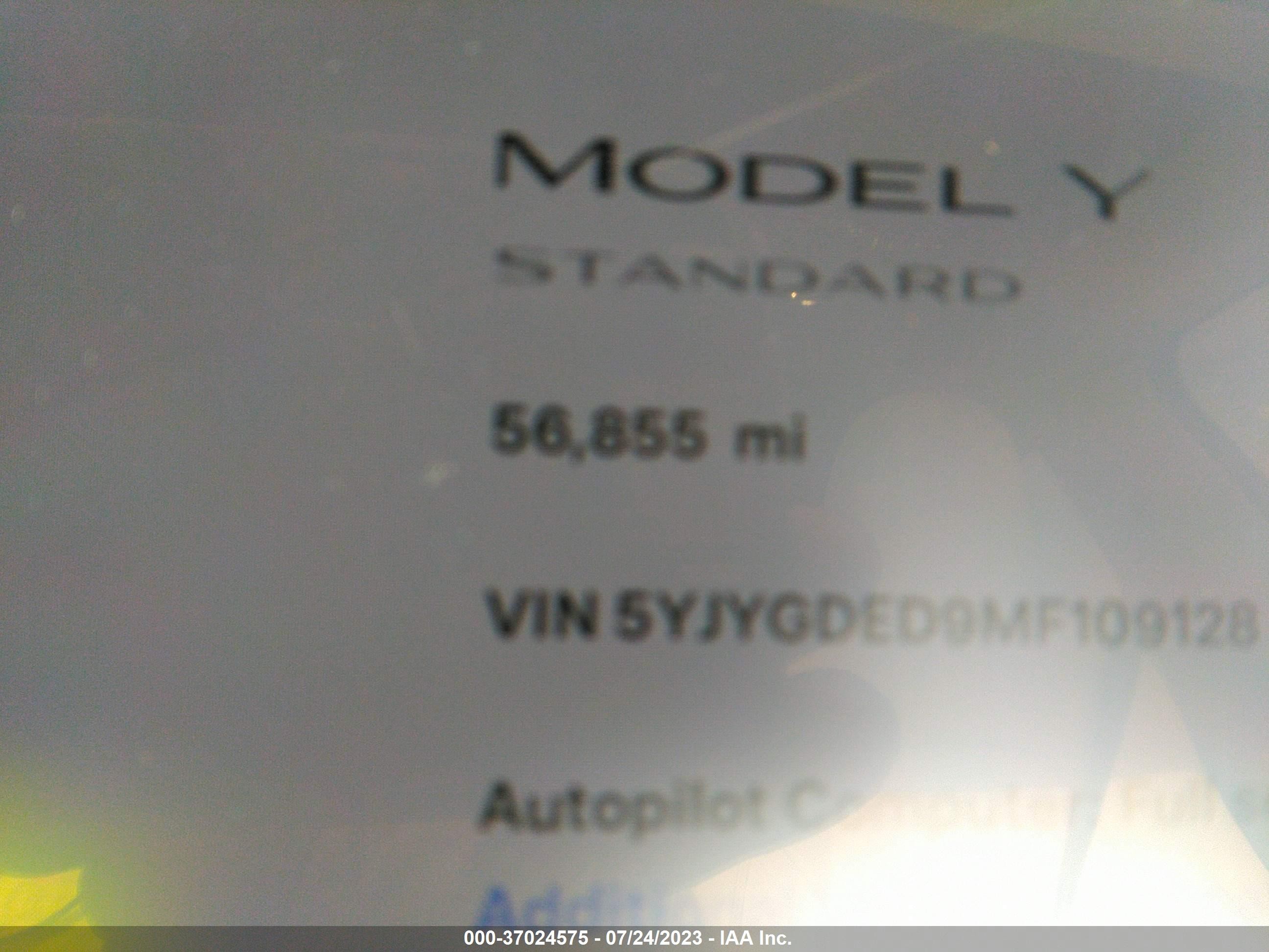 Photo 13 VIN: 5YJYGDED9MF109128 - TESLA MODEL Y 