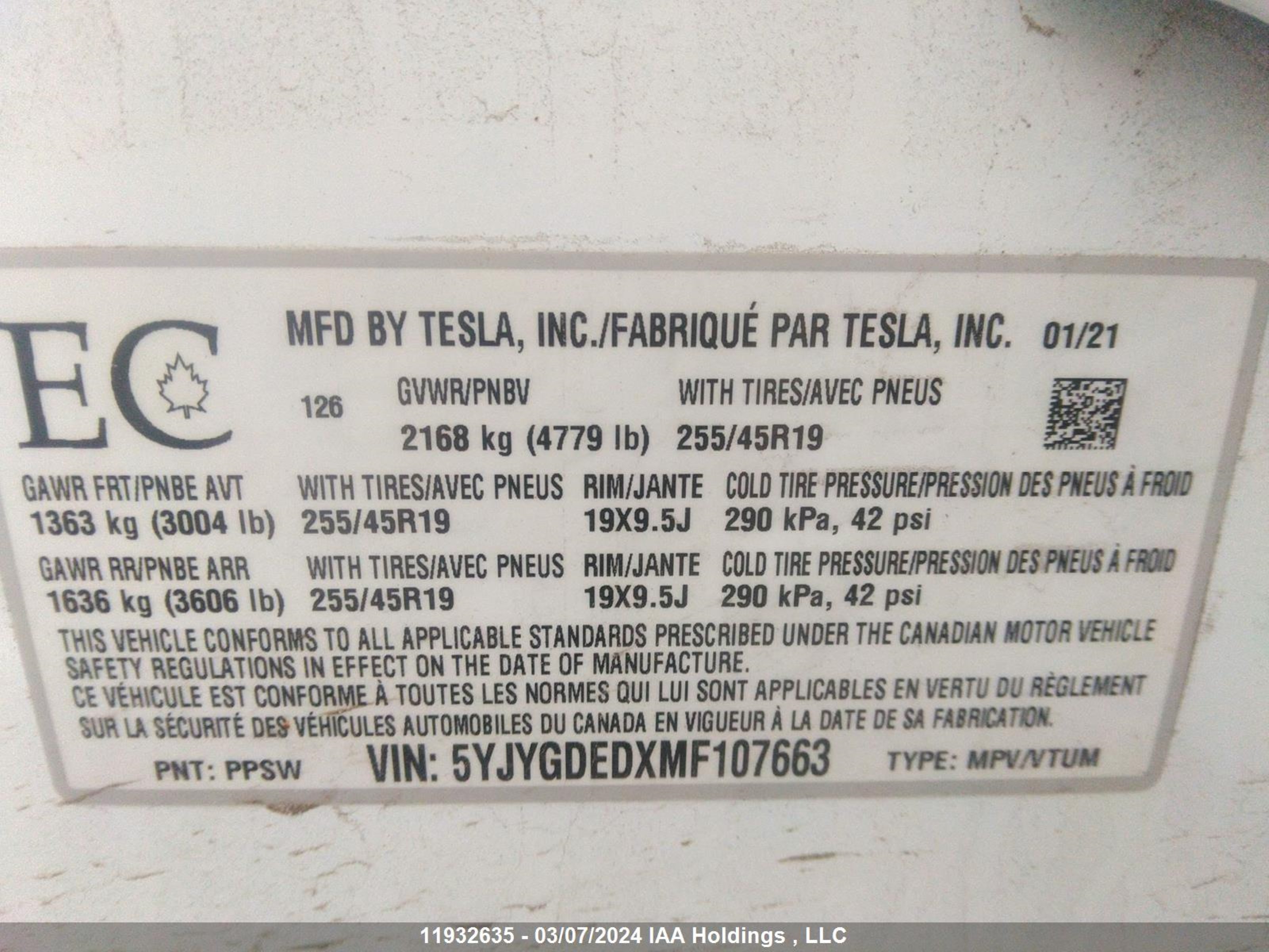 Photo 8 VIN: 5YJYGDEDXMF107663 - TESLA MODEL Y 