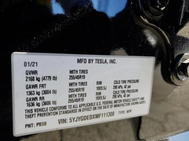 Photo 12 VIN: 5YJYGDEDXMF111308 - TESLA MODEL Y 