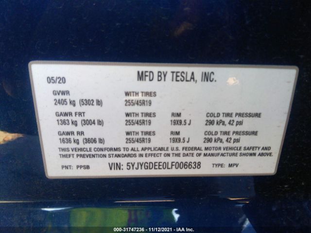 Photo 8 VIN: 5YJYGDEE0LF006638 - TESLA MODEL Y 