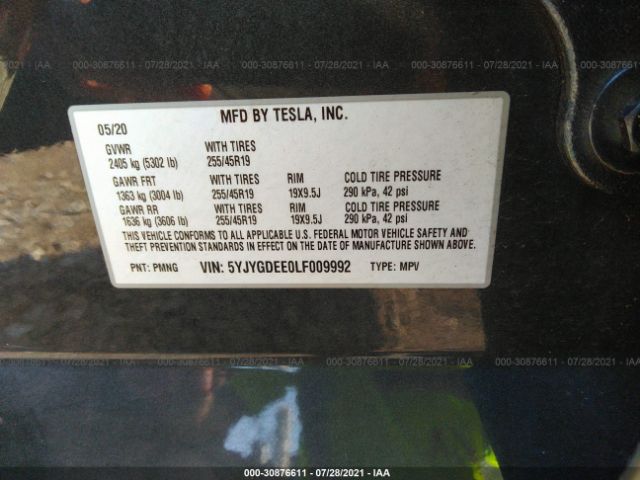 Photo 8 VIN: 5YJYGDEE0LF009992 - TESLA MODEL Y 