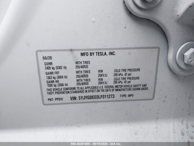 Photo 8 VIN: 5YJYGDEE0LF011273 - TESLA MODEL Y 