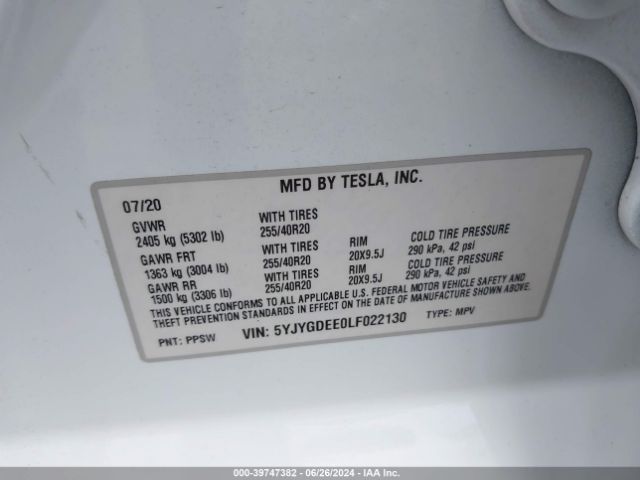 Photo 8 VIN: 5YJYGDEE0LF022130 - TESLA MODEL Y 