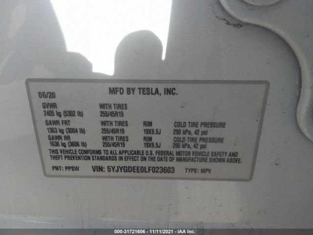 Photo 8 VIN: 5YJYGDEE0LF023603 - TESLA MODEL Y 