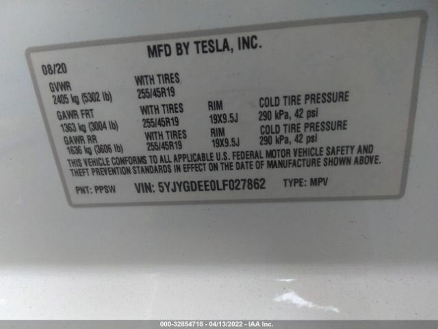 Photo 8 VIN: 5YJYGDEE0LF027862 - TESLA MODEL Y 