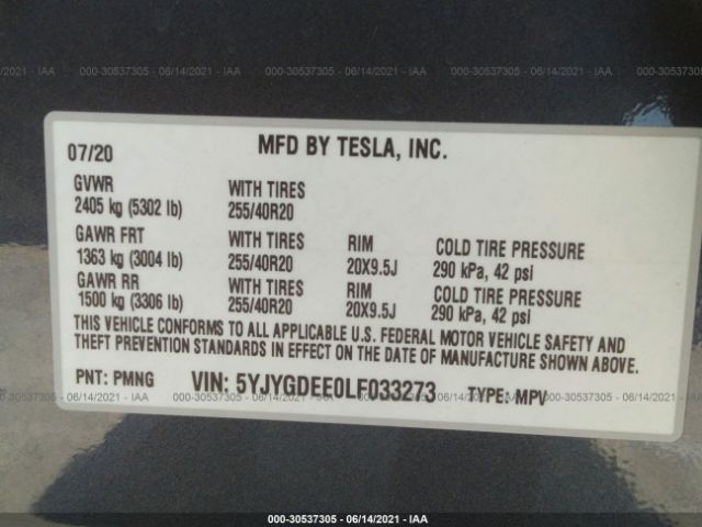 Photo 8 VIN: 5YJYGDEE0LF033273 - TESLA MODEL Y 