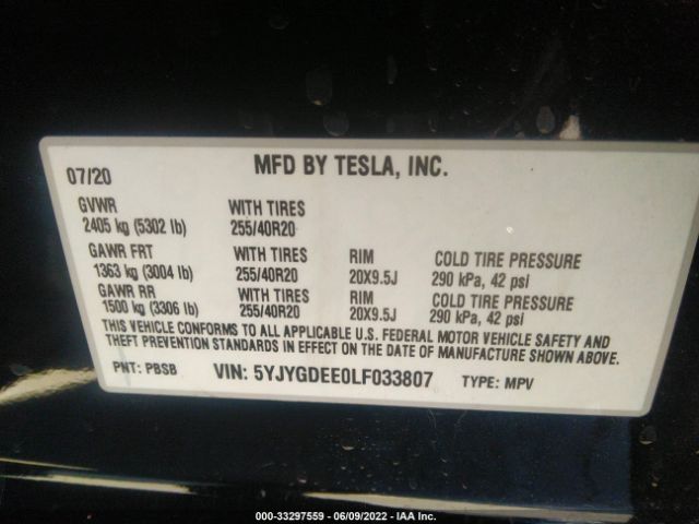 Photo 8 VIN: 5YJYGDEE0LF033807 - TESLA MODEL Y 