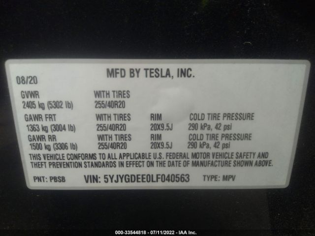 Photo 8 VIN: 5YJYGDEE0LF040563 - TESLA MODEL Y 