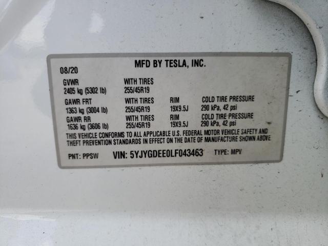 Photo 12 VIN: 5YJYGDEE0LF043463 - TESLA MODEL Y 